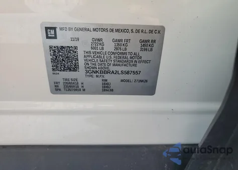 2020 Chevrolet Blazer 1Lt из США, поврежденный, VIN 3GNKBBRA2LS587557